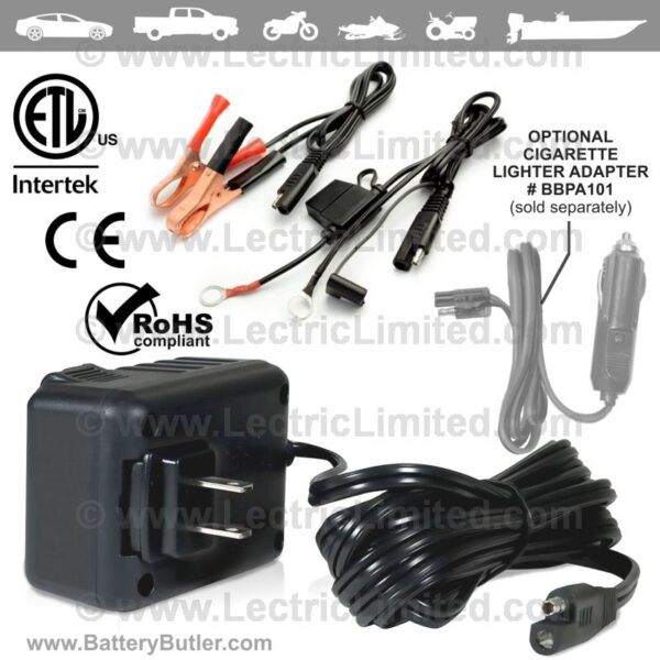 12 volt battery charger that plugs into cigarette lighter BATTERY BUTLER - BATTERY STORAGE CHARGER: 6/12 volt